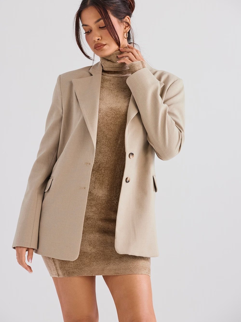 House of CB Sand Beige Structured Blazer Jacket